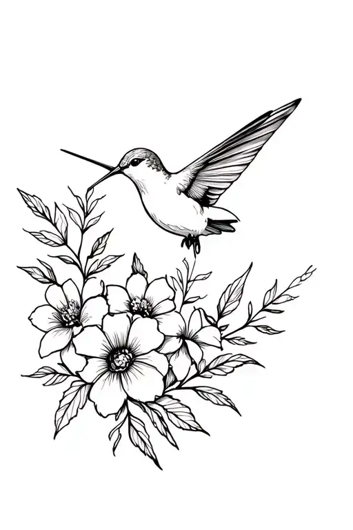 Hummingbird And Flowers