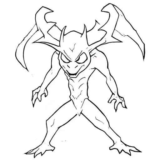 Outline Of A Demon In A Simple Cartoon Style And As Lineart