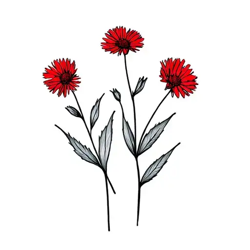 Red Morning Flower And Red Aster Flower Blooming