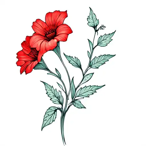 Red Morning Glory Flower And Red Aster Flower Blooming