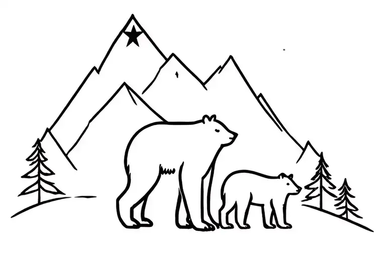 Mama Bear 2 Cubs Mountain Star Sign