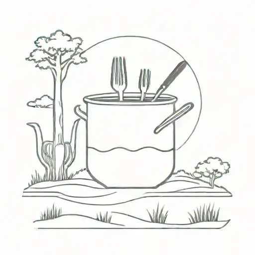 A Minimalist Tattoo Of A Kitchen Utensil Integrated Into A Beautiful Landscape Scene