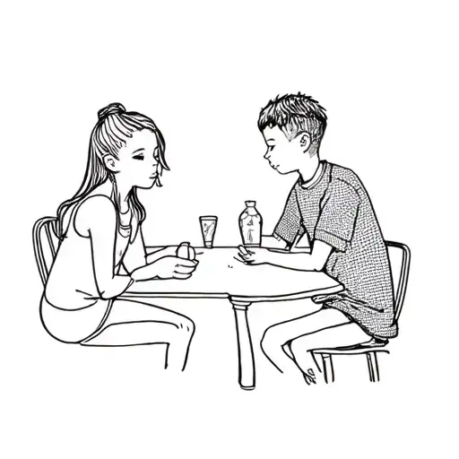 A Girl And A Boy Sitting At A Table