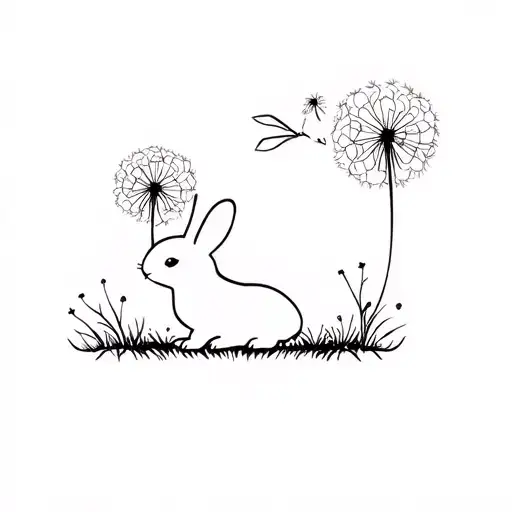 Bunny Next To Dandelion Blowing