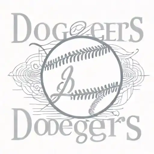 Simple Baseball Thin Lined With The Word Dodgers In Cursive Font