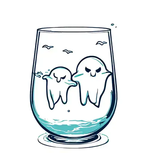 Two Ghosts Swimming In A Drinking Glass That Is Half Empty