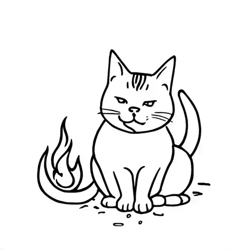The Cat Washes A Paw And A Fire Behind