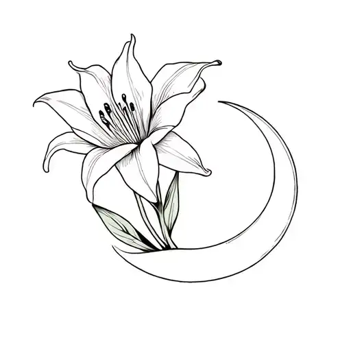 Two Lilies And Moon Opposite To Each Other