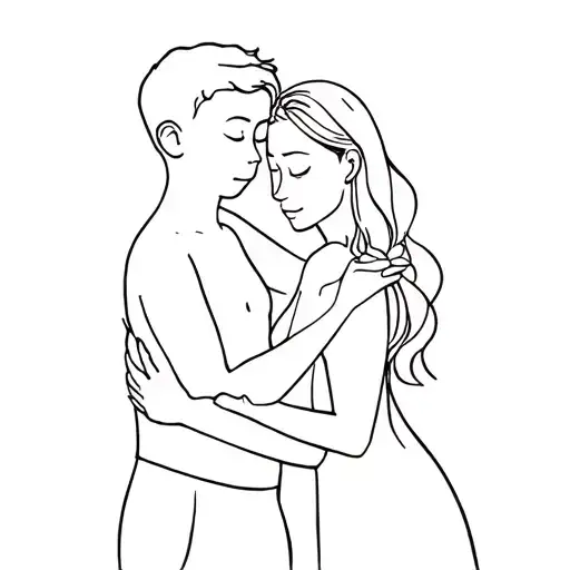 Boy & His Mom Hugging Herself