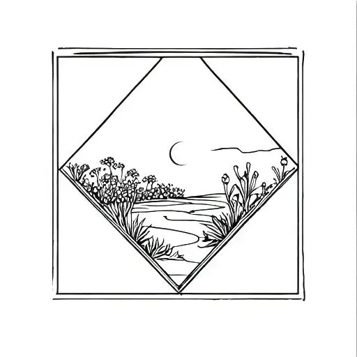 A Diamond Frame With Half A Garden And The Other Half A Desert