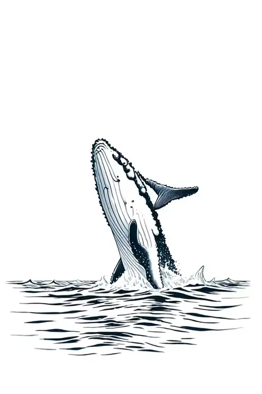 Humpback Whale Breaching Ocean Surface Single