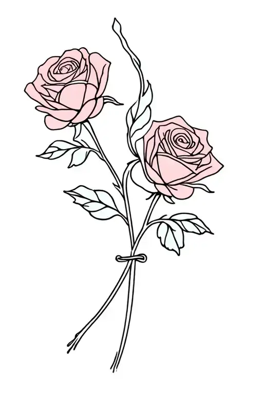 Two Roses With Intertwined Stems Tied Together
