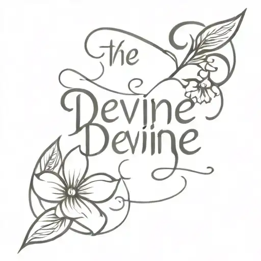 The Word Devine With Flowers On Each Side