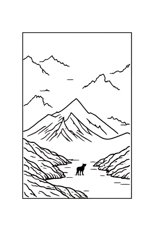 Mountain Landscape And River And Dog