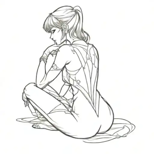 Elf Girl Body Sits Sexy With Her Back To The Camera In Anime Style