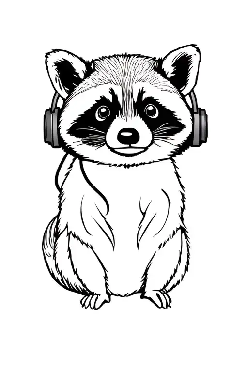 Raccoon Listening To Music With Headphones