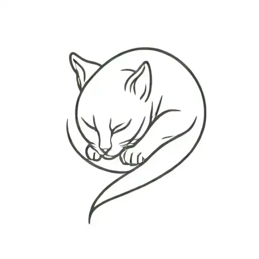 Cat Sleeps Simple Outline