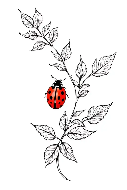 Spine Tattoo Ladybug With Leaves Flower