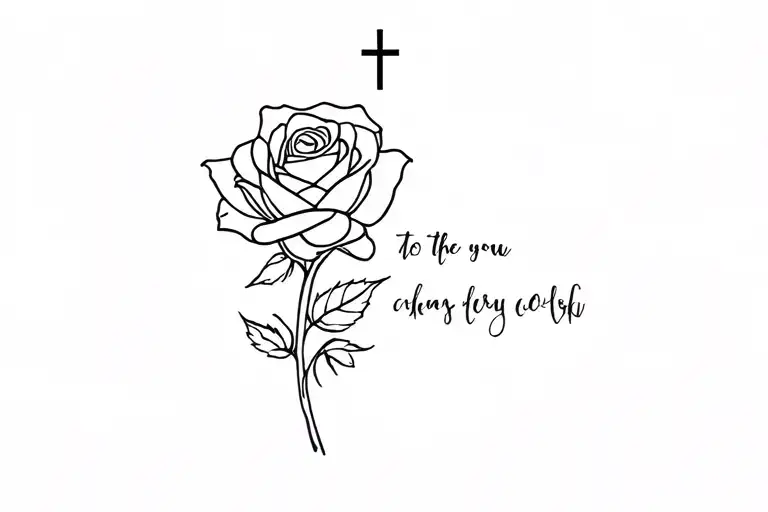 Rose With Writing As The Stem And A Cross Intertwined