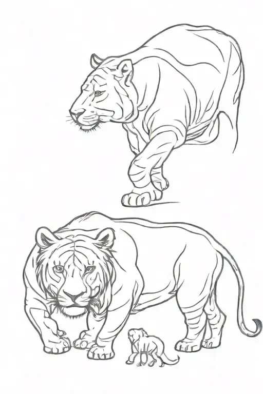 One Line Lion Tiger Elephant Rhino