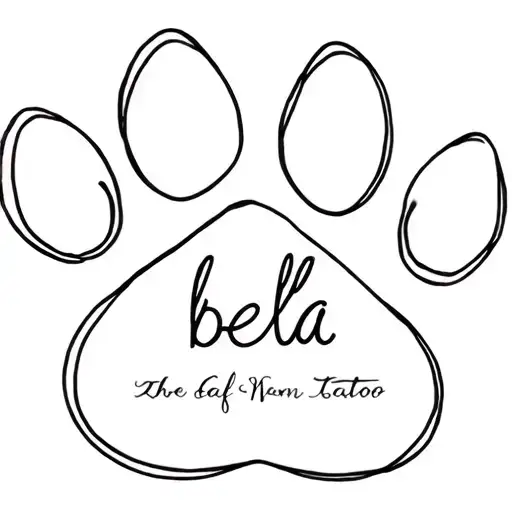 Fineline Tattoo Paw Print With The Name Bella In Cursive