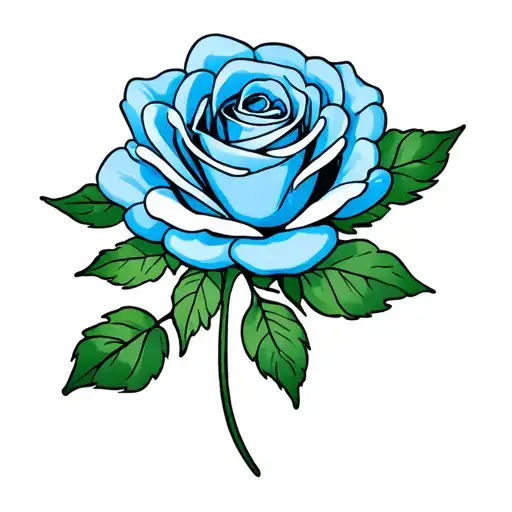 Blue Rose With Green Leaves