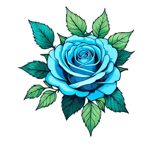 Blue Rose With Green Leaves