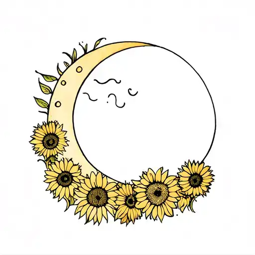 Simple Moon And Sunflowers