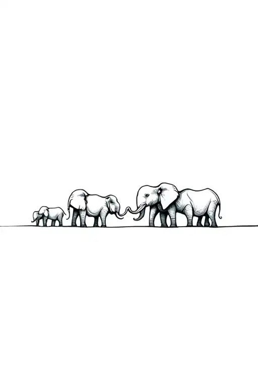Elephant Family Following Each Other
