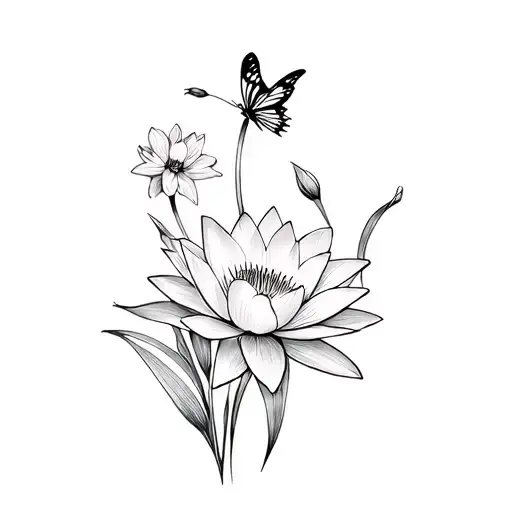 Waterlily Poppy And Narcissus With Butterfly
