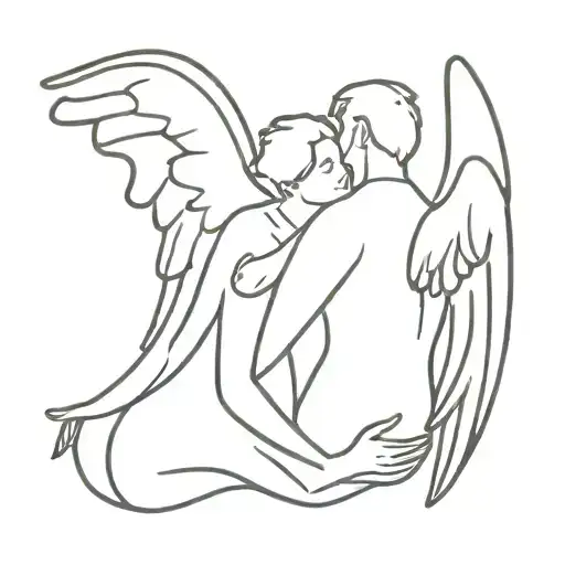 Two Male Angels Hugging