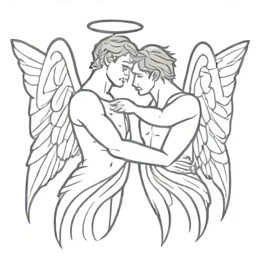Two Male Angels Hugging With Butterfly Wings
