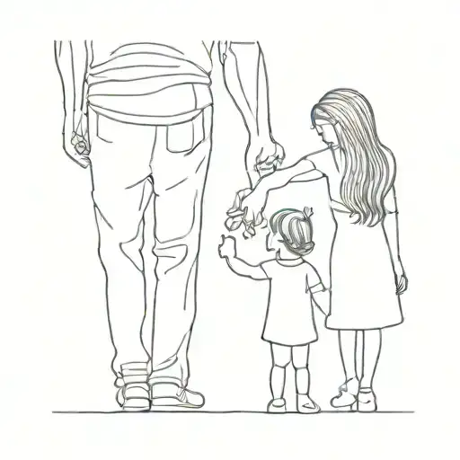 Dad With Two Daughters Holding Hands
