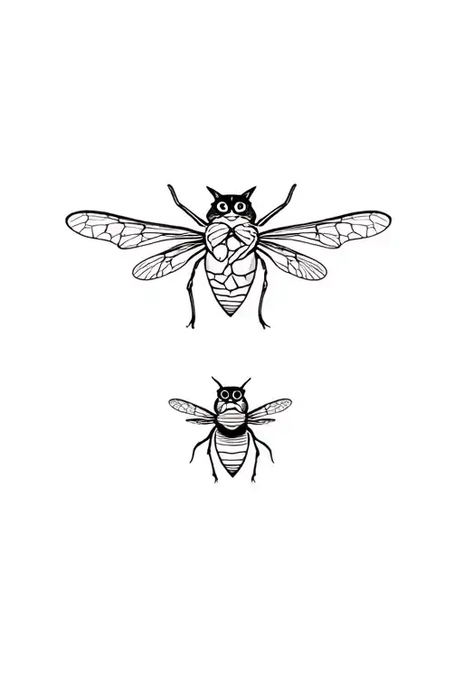 Cat And Fly Bug Sitting Together