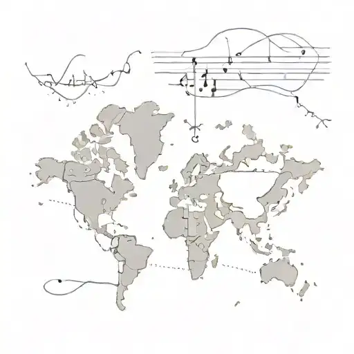 A Minimalist Outline Of A World Map With A Music Note Marking Your Favorite Travel Destinations