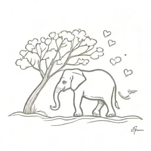 Elephant Under Tree With Hearts Coming Out Of Trunk