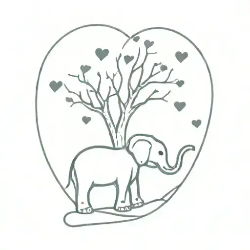 Elephant Sitting Under Tree With Hearts Coming Out Of Trunk