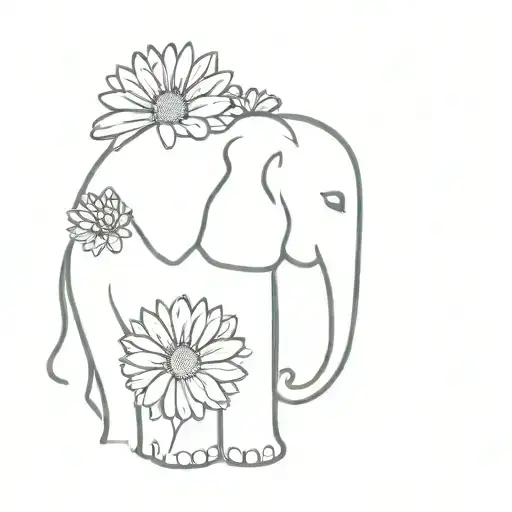 Elephant Outline With Gerbera Daisy Flower
