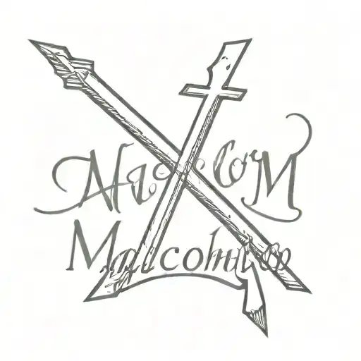 Simple Name Tattoo - Malcolm With A Latin Cross At The End