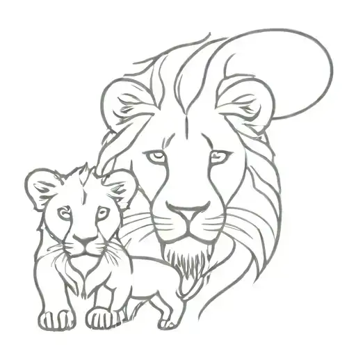 Lion With Cubs Face Only