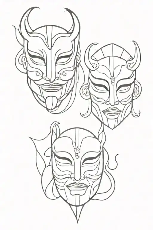 2 Korean Style Hahoetal Masks Arranged In The Style Of Shakespere Masks