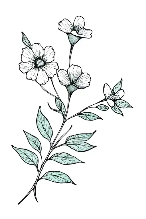 Andulated Stem With Several Flowers And Leaves