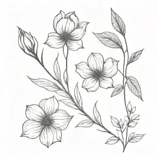 Three Fine Individual Line Flowers Above The Knee