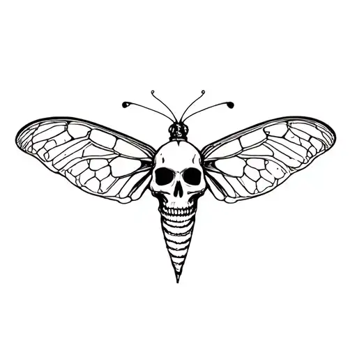 Skull And Moth With Skull