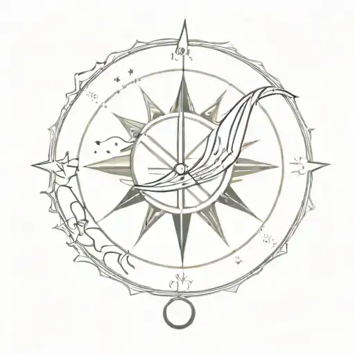 Simple Sundial With Sun Moon Waves Stars