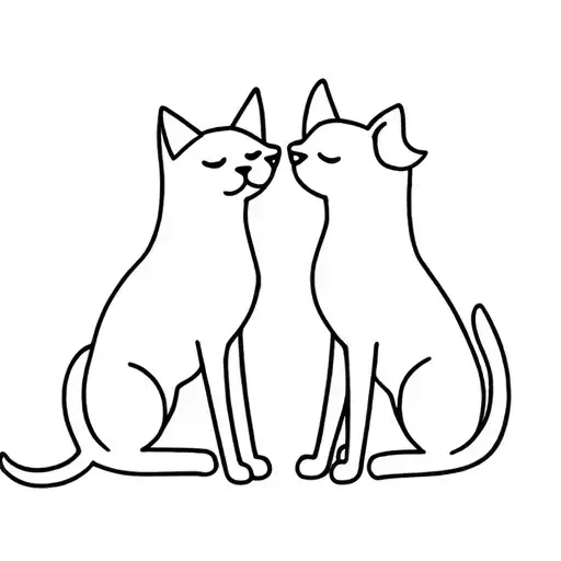 Cat And Dog Sitting Thin Lines