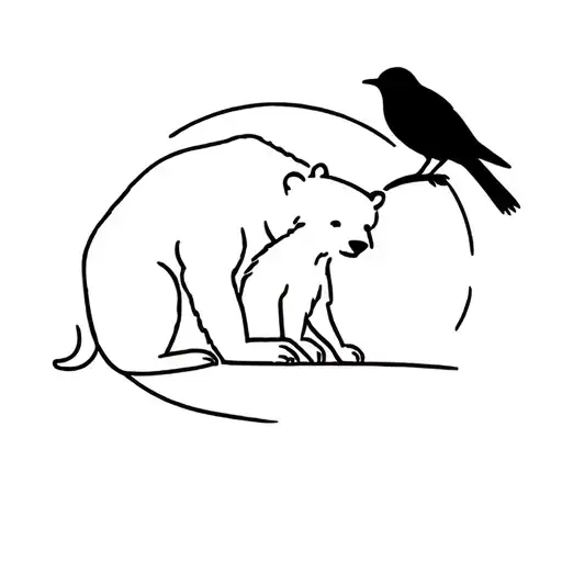 A Bear And A Bird Sitting