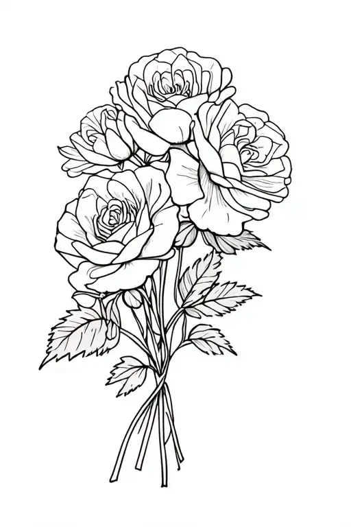 Bouquet Of Roses And Carnation Flowers