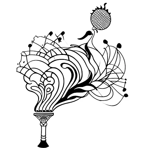 An Elegant Composition Of A Peacock Feather And Flute Forming A Badminton Shuttlecock