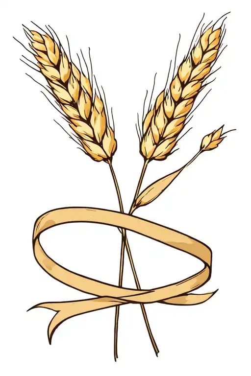 3 Ears Of Wheat With A Ribbon Rolled Around